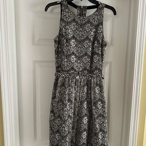 Eliza J, dress, size 4, black, gray, silver, fun back, waisted with belt